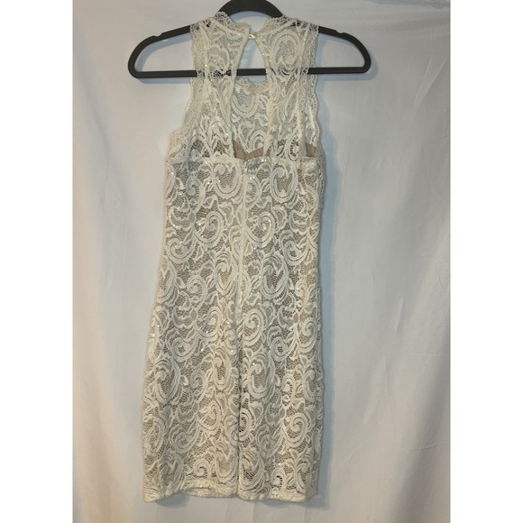 Sequin Hearts Cream Lace Sequin Homecoming Wedding Mini Dress Size 5 Stretchy - Picture 6 of 12